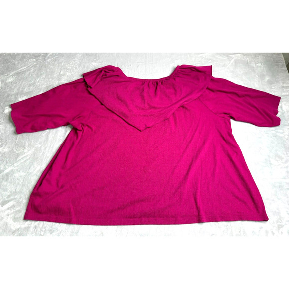 Catherines Top Womens 2X 22/24W Pink Textured Knit Round Neck 3/4 Sleeve Stretch - Picture 2 of 11